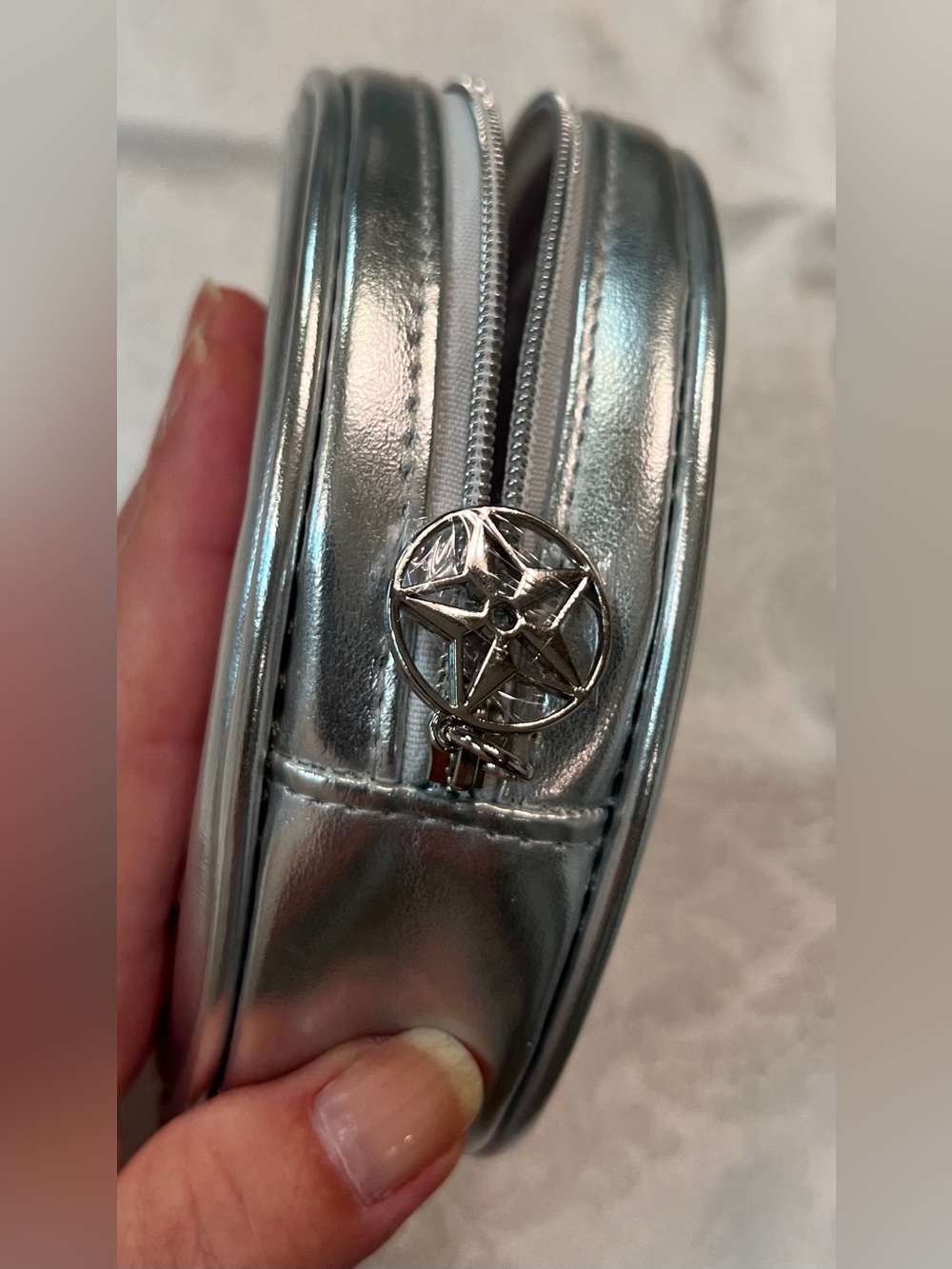 Dior Joy Silver Round Cosmetic Pouch with Star Charm and Box - Picture 6 of 7
